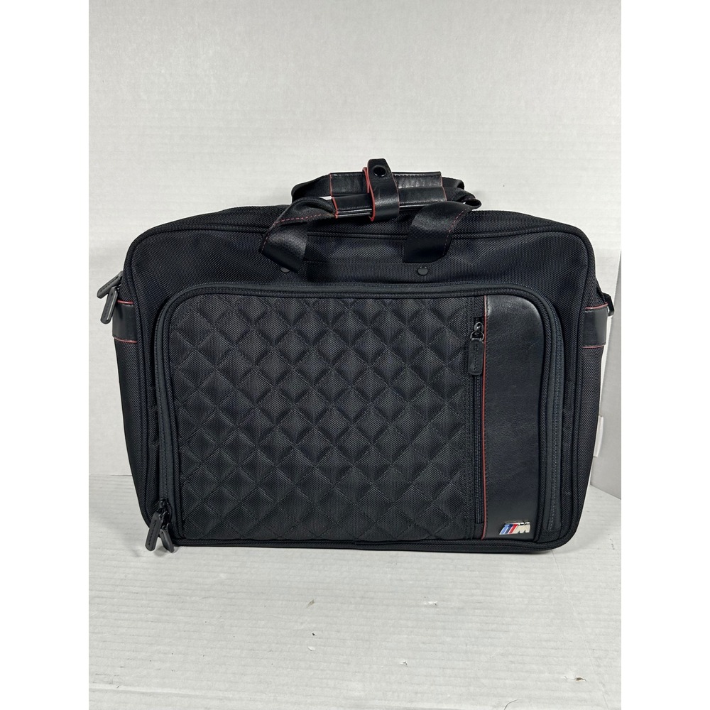 BMW M Sport Black Quilted Ballistic Nylon Leather Laptop Briefcase Bag Mens